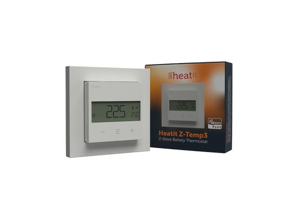 Heatit Z-Temp3  White RAL 9003 Trådløs batteridrevet termostat  Z-Wave
