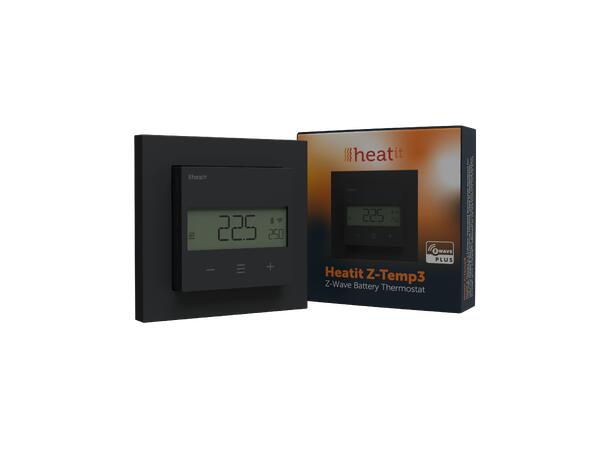 Heatit Z-Temp3  Black Trådløs batteridrevet termostat  Z-Wave