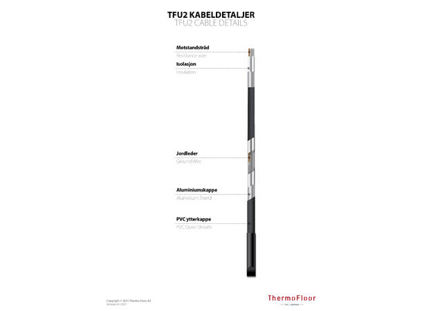TFU2 230VAC 300W/3m²  900W Varmekabel for utendørs bruk  300W/m