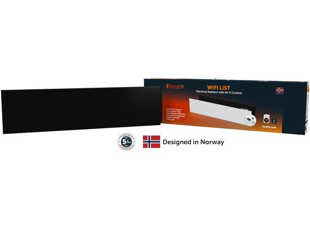 Heatit WiFi List 1000W  Sort Varmelist med Wi-Fi - Stål   970x255mm