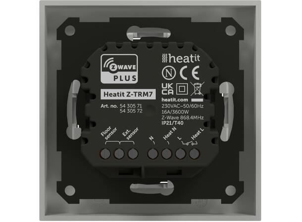 Heatit Z-TRM7  Hvit RAL 9003 Z-Wave termostat  3600W  16A  868,4MHz