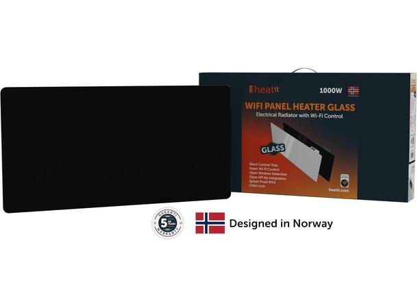 Heatit WiFi Glass 1500W Sort Panelovn med Wi-Fi  Glass