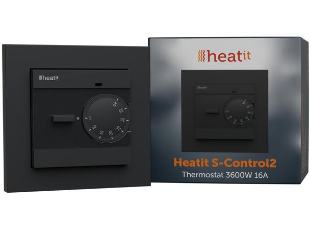 Heatit S-Control2  Sort matt Termostat  3600W  16A  Sort matt