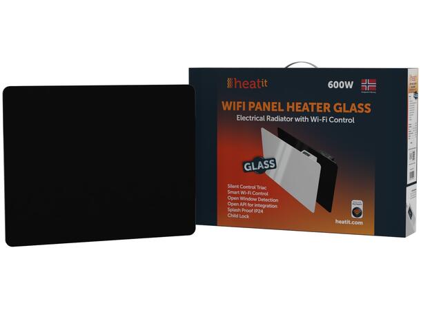 Heatit WiFi Glass 600W Sort Panelovn med Wi-Fi  Glass