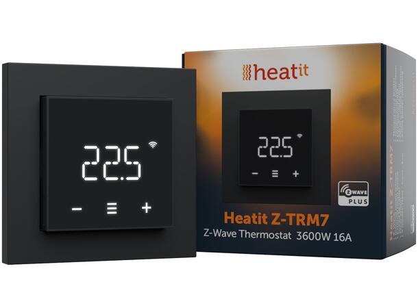 Heatit Z-TRM7  Sort matt Z-Wave termostat  3600W  16A  868,4MHz