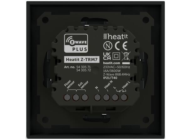 Heatit Z-TRM7  Sort matt Z-Wave termostat  3600W  16A  868,4MHz