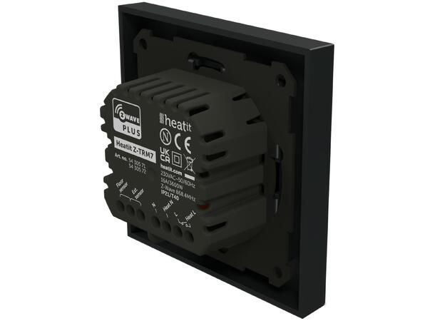 Heatit Z-TRM7  Sort matt Z-Wave termostat  3600W  16A  868,4MHz