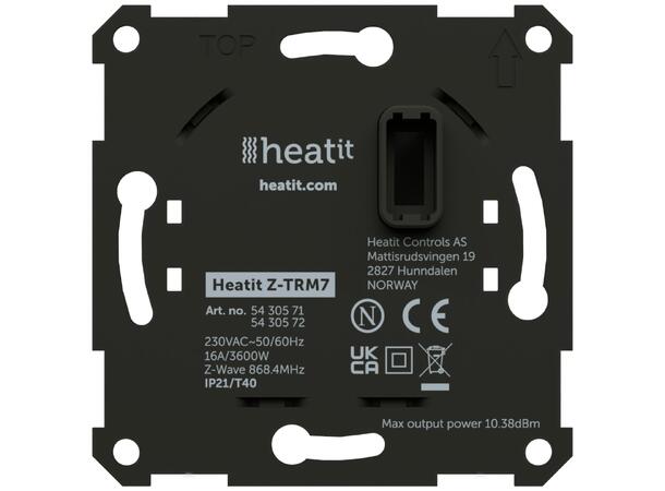 Heatit Z-TRM7  Sort matt Z-Wave termostat  3600W  16A  868,4MHz
