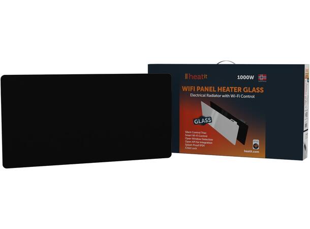 Heatit WiFi Glass 1000W Sort Panelovn med Wi-Fi  Glass