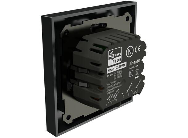 Heatit Z-TRM6 Black matt Z-Wave termostat  3600W  16A  868,4 MHz