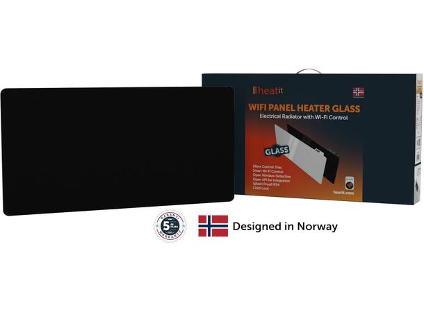 Heatit WiFi Glass 800W Sort Panelovn med Wi-Fi  Glass   650x425mm