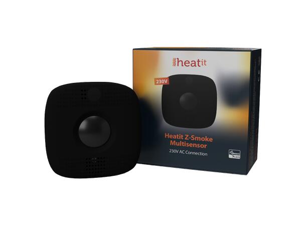 Heatit Z-Smoke Multisensor 230VAC Black Seriekoblet røykvarsler m/4 funksjoner