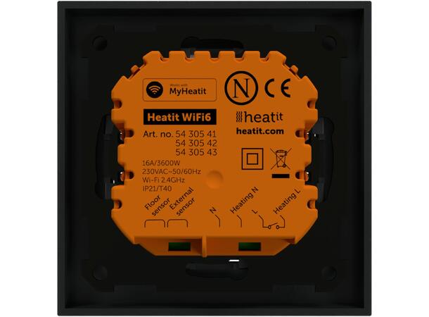 Heatit WiFi6  Sort matt Wi-Fi termostat 3600W  16A