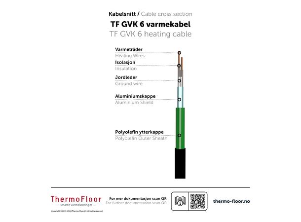 HC GVK6 90W/15m  6W/m Varmekabel for lavtbyggende gulv  6W/m