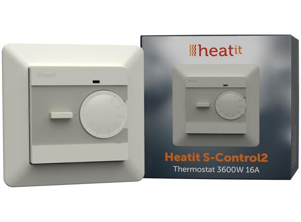 Heatit S-Control2  Hvit 9010 Termostat  3600W  16A  Hvit RAL 9010