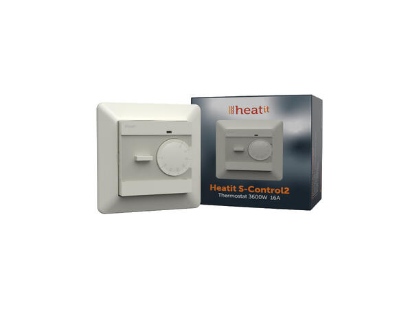 Heatit S-Control2  Hvit 9010 Termostat  3600W  16A  Hvit RAL 9010