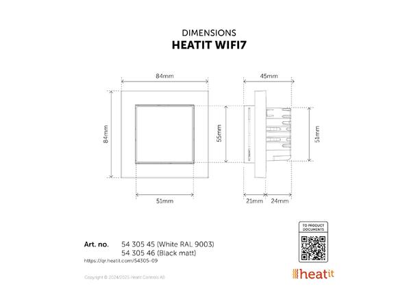 Heatit WiFi7  Hvit RAL 9003 Wi-Fi/BLE termostat  3600W  16A